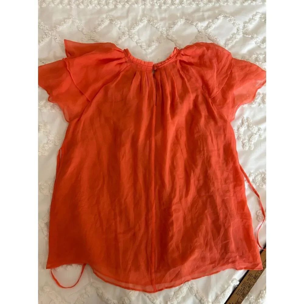 Alice + Olivia silk  Coral Pleated Neck Blouse with tie waist - Picture 7 of 8